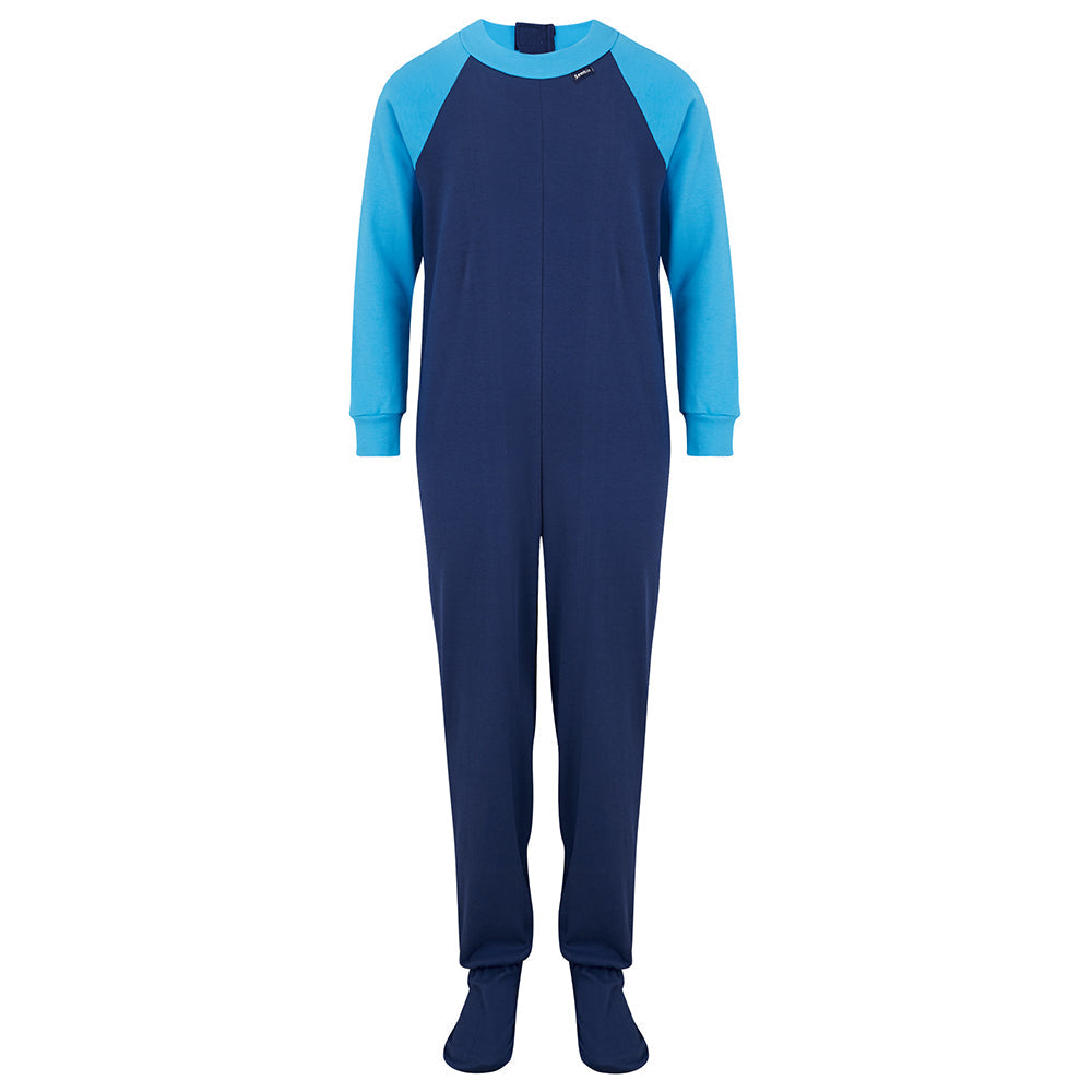 Seenin_zip_back_footed_sleepsuit_with_closed_feet_blue_pajamas_for_boys_with_special_needs_front