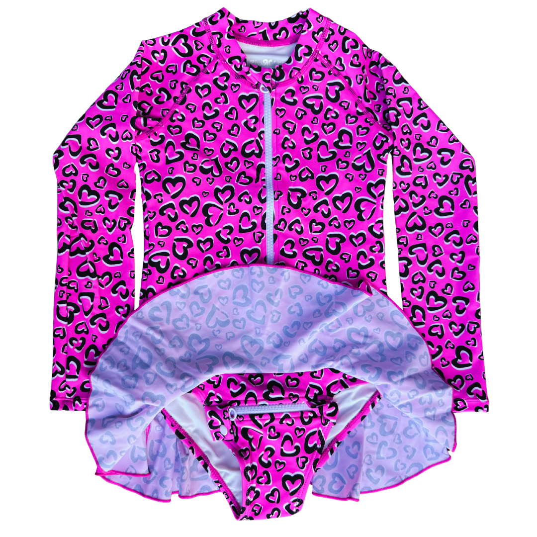 ZipMAE - Girls Swimsuit - Long Sleeve Love Splash