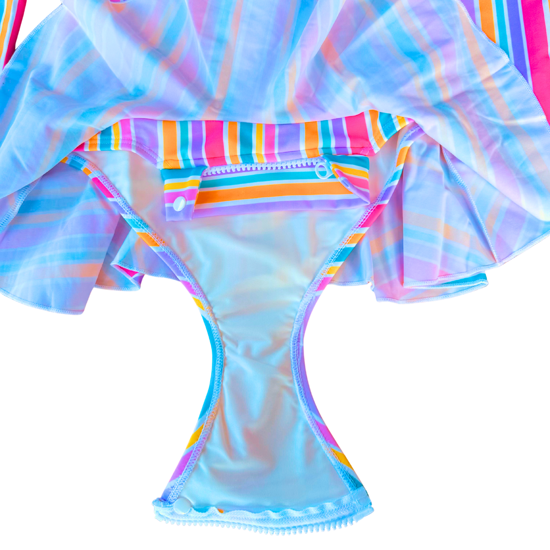ZipMAE - Girls Swimsuit - Long Sleeve Rainbow Rush
