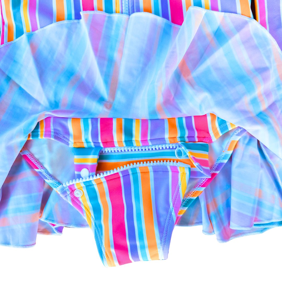 ZipMAE - Girls Swimsuit - Long Sleeve Rainbow Rush