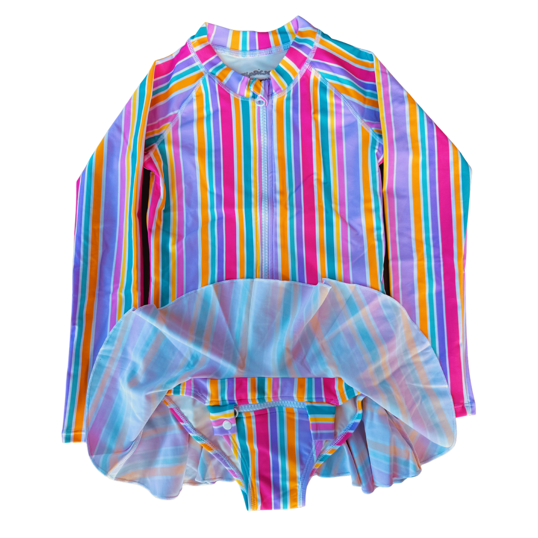 ZipMAE - Girls Swimsuit - Long Sleeve Rainbow Rush
