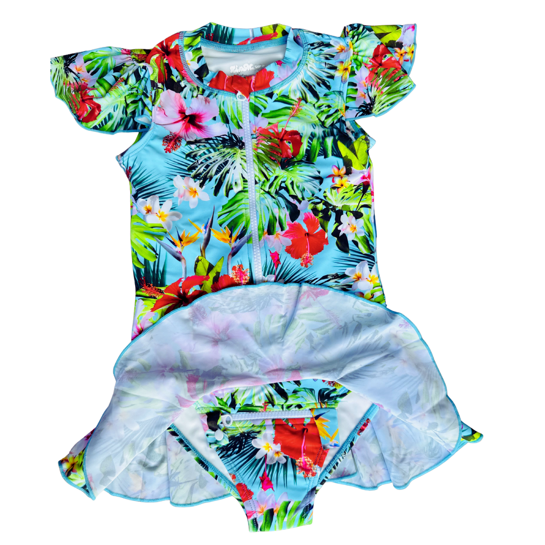 ZipMAE - Girls Swimsuit - Sleeveless Tropical Twist