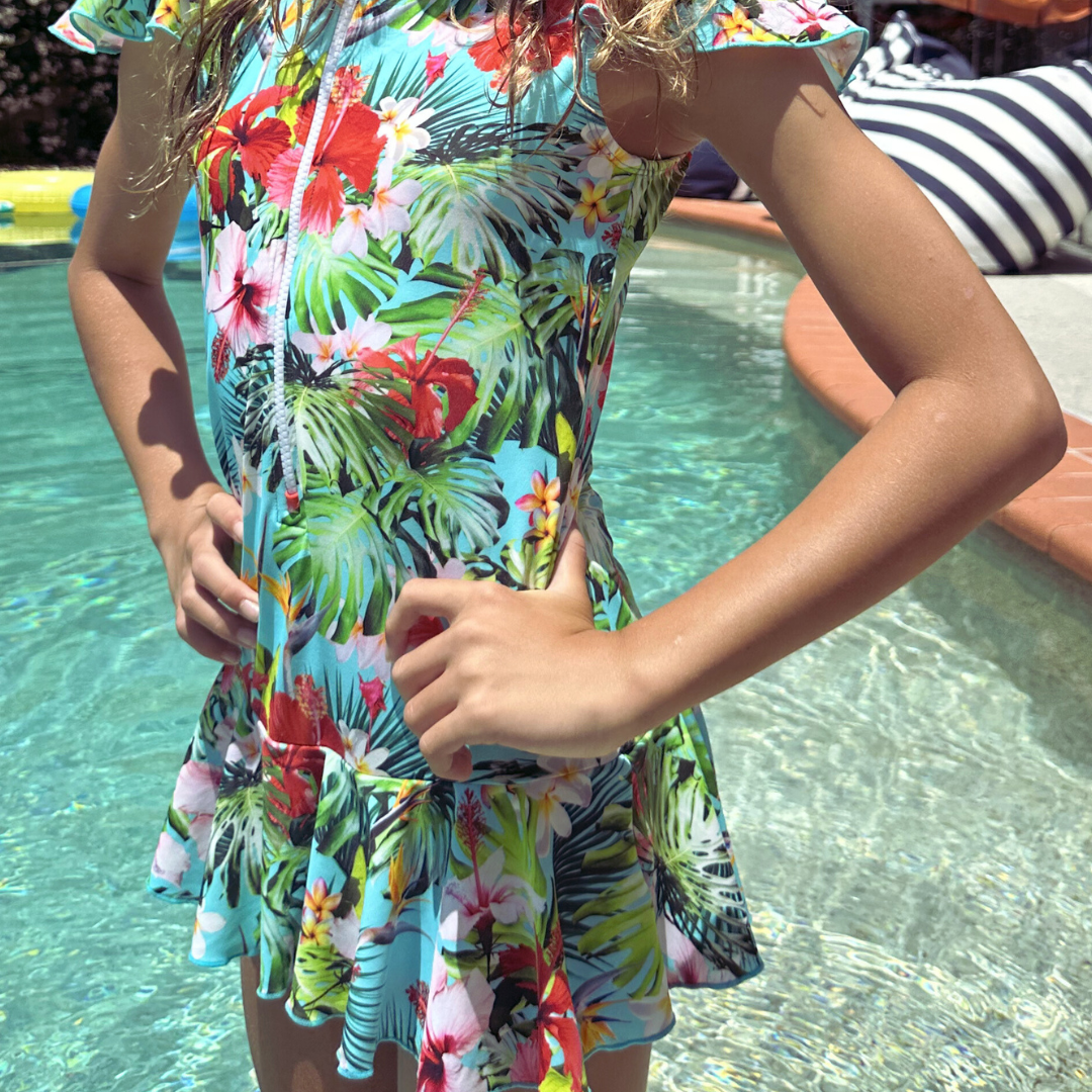 ZipMAE - Girls Swimsuit - Sleeveless Tropical Twist