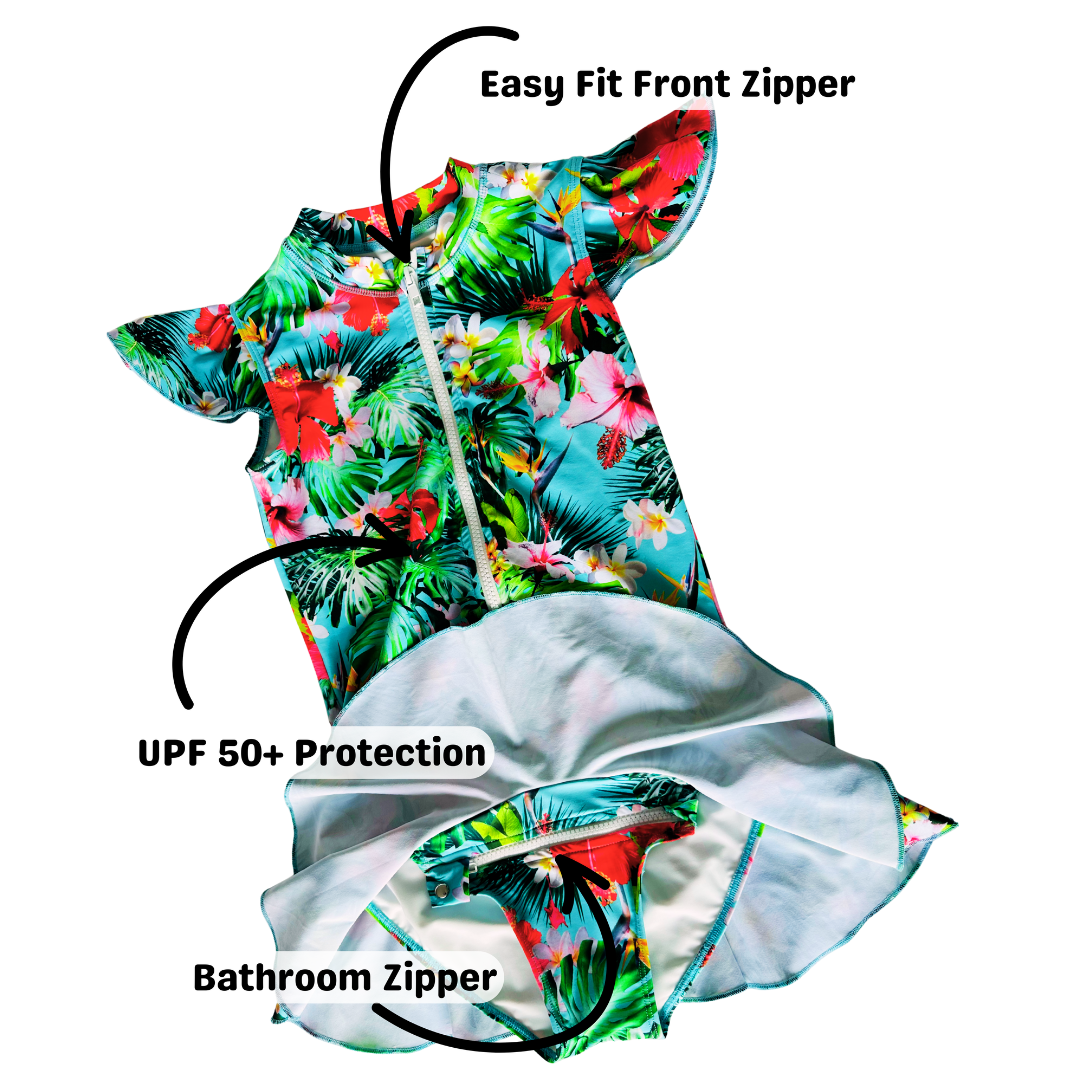 ZipMAE - Girls Swimsuit - Sleeveless Tropical Twist