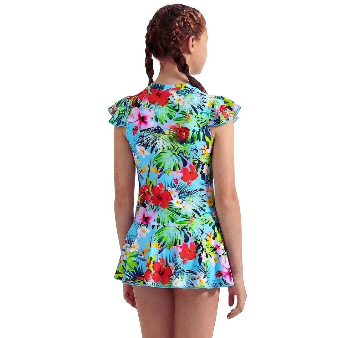 ZipMAE - Girls Swimsuit - Sleeveless Tropical Twist