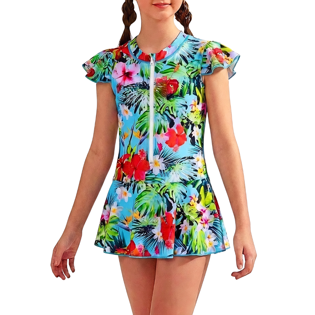 ZipMAE - Girls Swimsuit - Sleeveless Tropical Twist