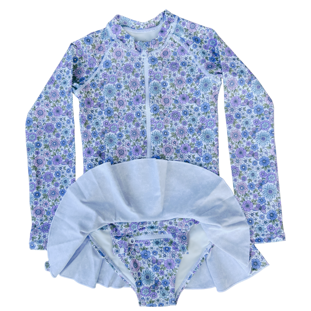 ZipMAE - Girls Swimsuit - Long Sleeve Violet Blossom