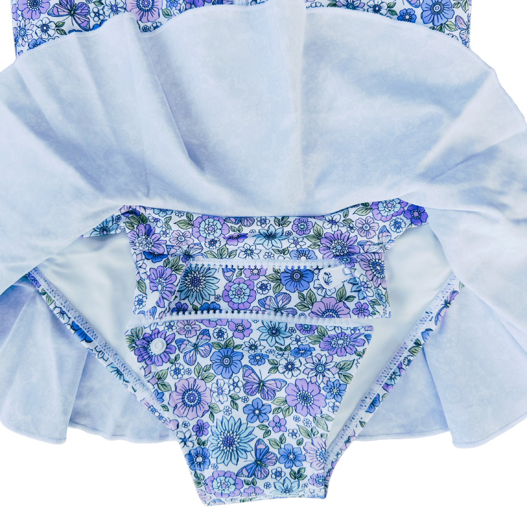 ZipMAE - Girls Swimsuit - Long Sleeve Violet Blossom