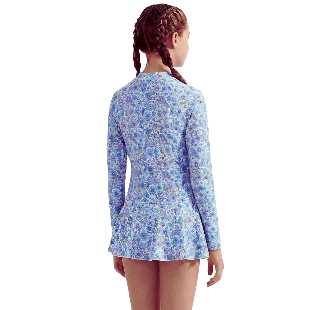 ZipMAE - Girls Swimsuit - Long Sleeve Violet Blossom