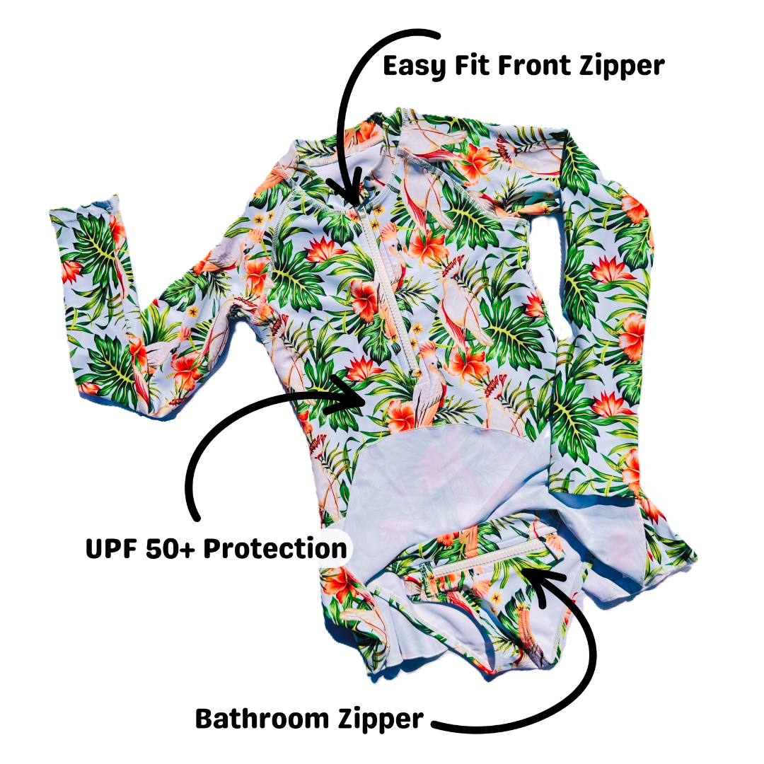 ZipMAE - Girls Swimsuit - Long Sleeve Wild Wings