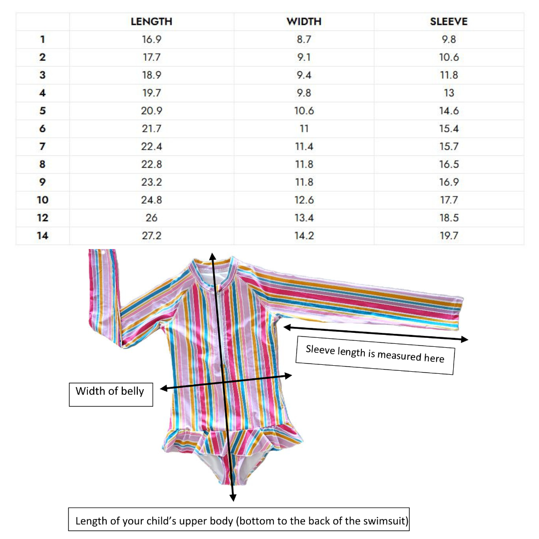 ZipMAE - Girls Swimsuit - Long Sleeve Rainbow Rush